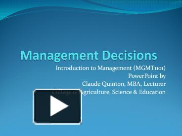 PPT – Management Decisions PowerPoint Presentation | Free To Download ...