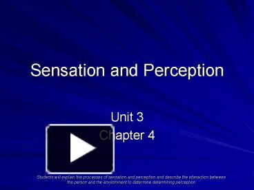 PPT – Sensation And Perception PowerPoint Presentation | Free To View ...