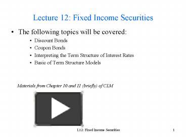 PPT – Lecture 12: Fixed Income Securities PowerPoint Presentation ...