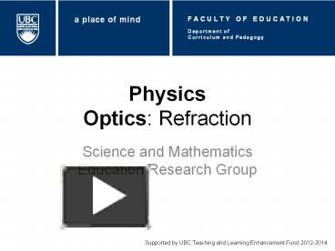 PPT – Physics Optics: Refraction PowerPoint Presentation | Free To ...