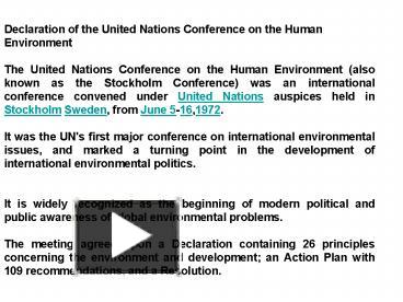 PPT – Declaration Of The United Nations Conference On The Human ...