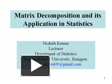 PPT – Matrix Decomposition And Its Application In Statistics PowerPoint ...