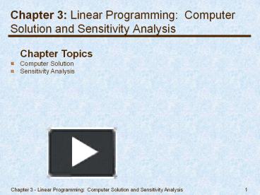 PPT – Chapter 3: Linear Programming: Computer Solution And Sensitivity ...