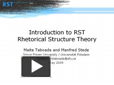 PPT – Introduction To RST Rhetorical Structure Theory PowerPoint ...