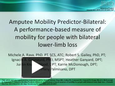 PPT – Amputee Mobility Predictor-Bilateral: A Performance-based Measure ...