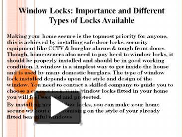 PPT – Window Locks: Importance And Different Types Of Locks Available ...