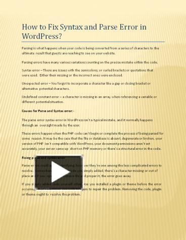 PPT – How To Fix Syntax And Parse Error In WordPress PowerPoint ...