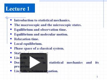 PPT – Introduction To Statistical Mechanics. PowerPoint Presentation ...