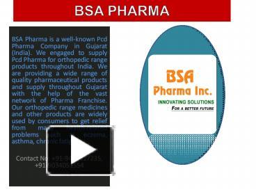 Ppt Who Gmp Certified Pcd Pharma Company In India Bsa Pharma