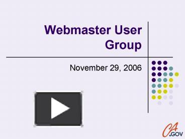 PPT – Webmaster User Group PowerPoint Presentation | Free To View - Id ...