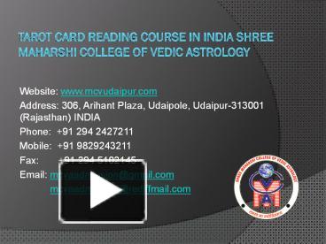 PPT Tarot Card Reading Course In India Shree Maharshi College Of