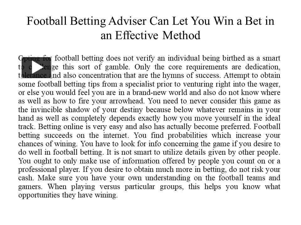 PPT Football Betting Adviser Can Let You Win a Bet in an Effective