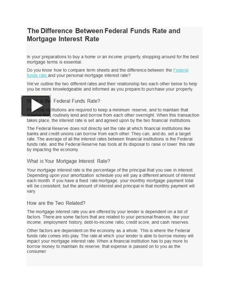 Ppt The Difference Between Federal Funds Rate And Mortgage Interest Rate Powerpoint 1116