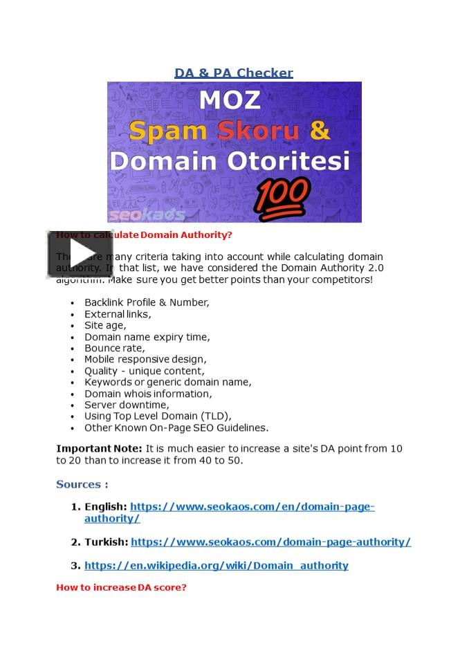 PPT - DA & PA Checker (Domain Otoritesi Sorgulama - Moz) PowerPoint ...