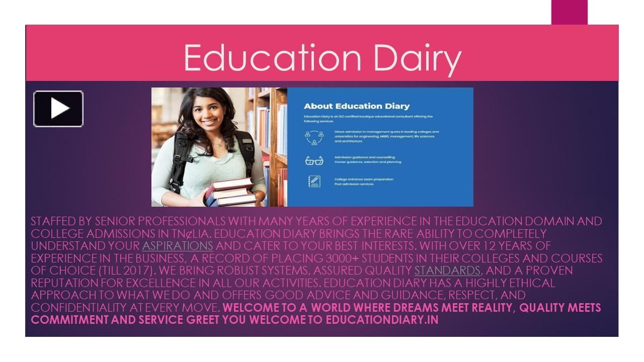 PPT Education Diary Admission In SRM Chennai Direct Admission In VIT Vellore PowerPoint