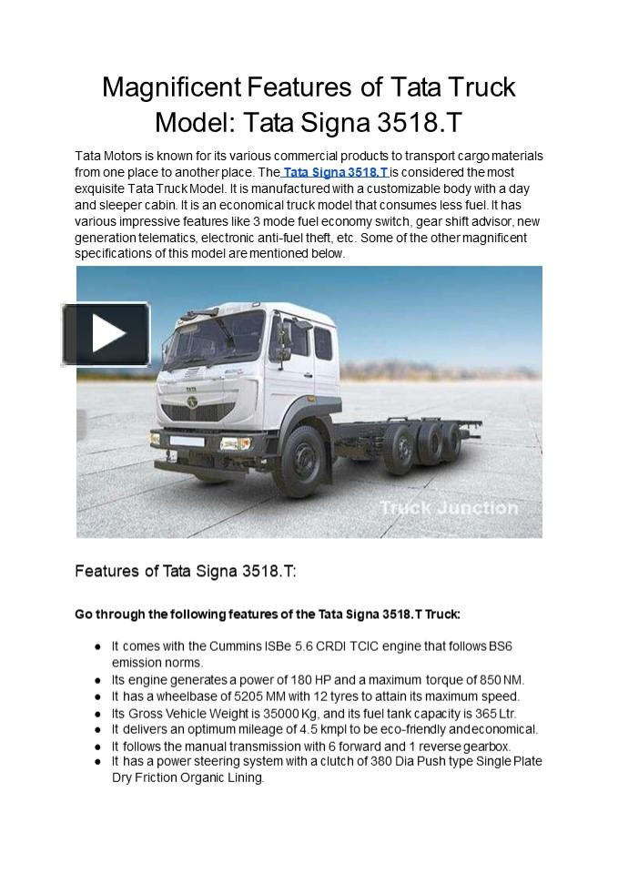 Ppt Magnificent Features Of Tata Truck Model Tata Signa T