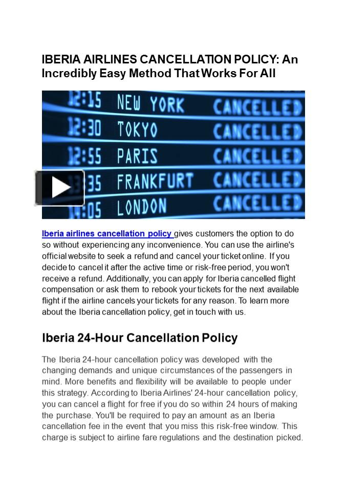 PPT IBERIA AIRLINES CANCELLATION POLICY An Incredibly Easy Method