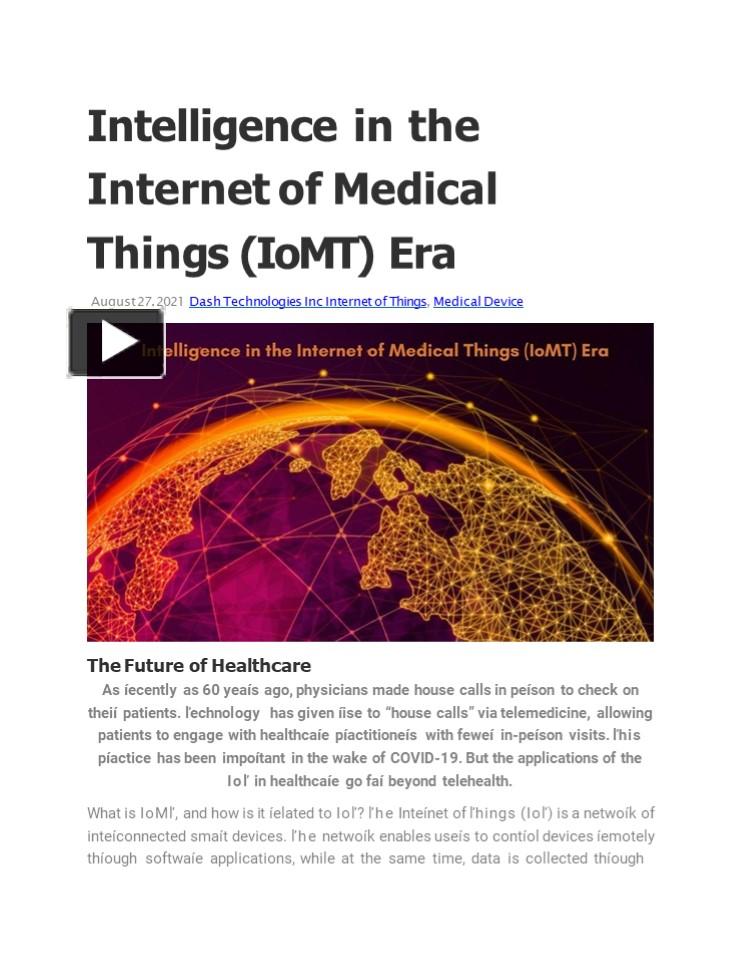 Ppt Intelligence In The Internet Of Medical Things Iomt Era