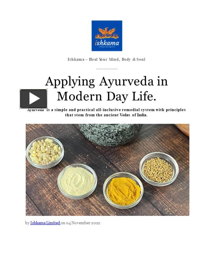 PPT – Applying Ayurveda In Modern Day Life PowerPoint Presentation ...