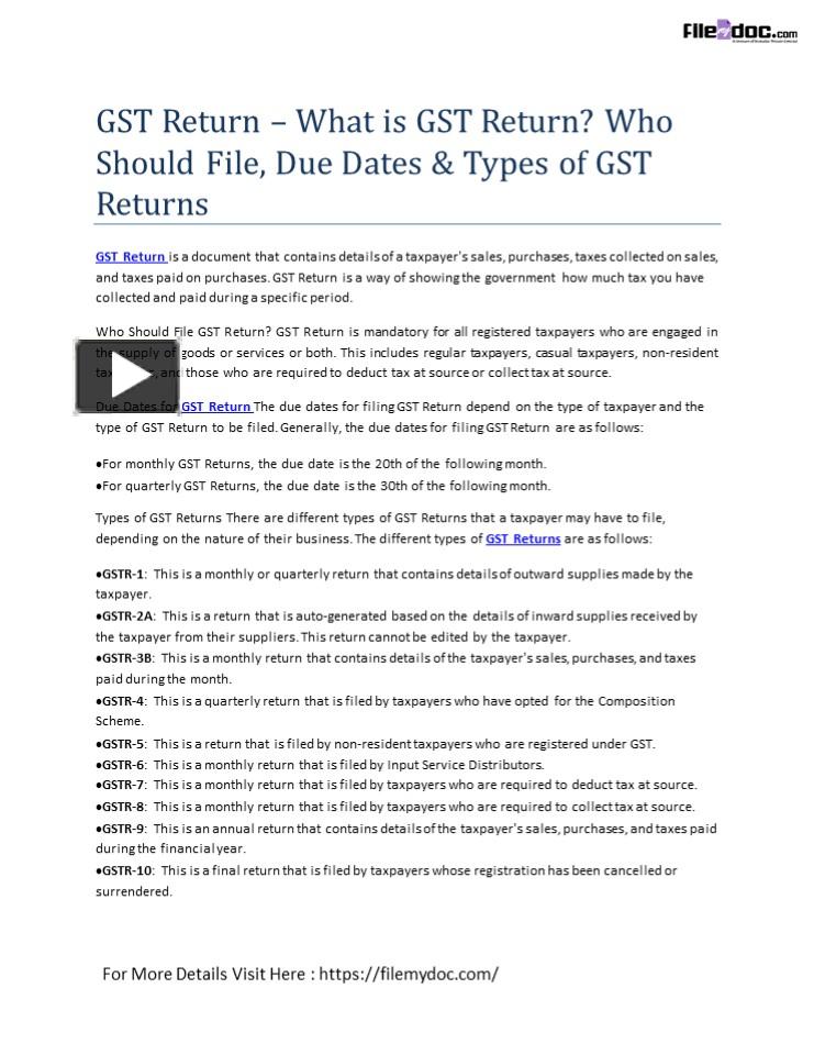 PPT – GST Return – What Is GST Return? Who Should File, Due Dates ...