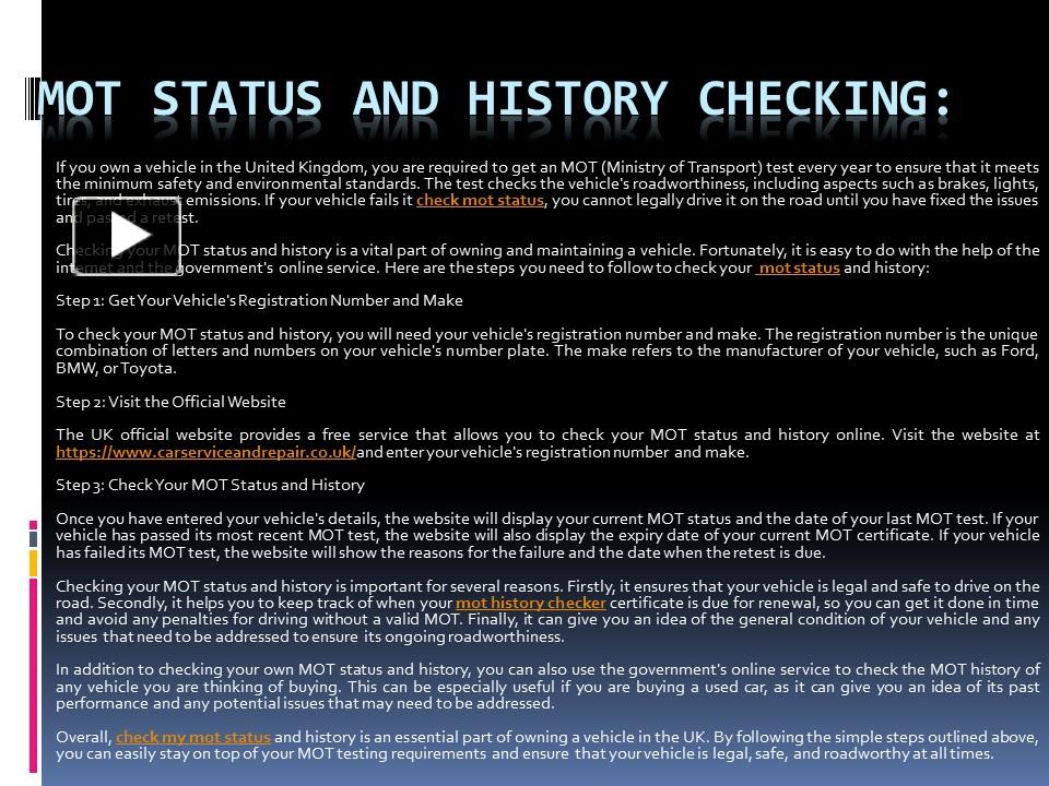 PPT – Checking MY MOT History Status PowerPoint Presentation | Free To ...