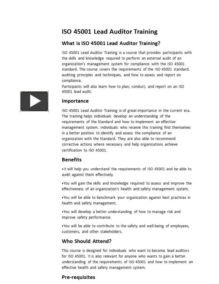 Lead Auditor Course Fees