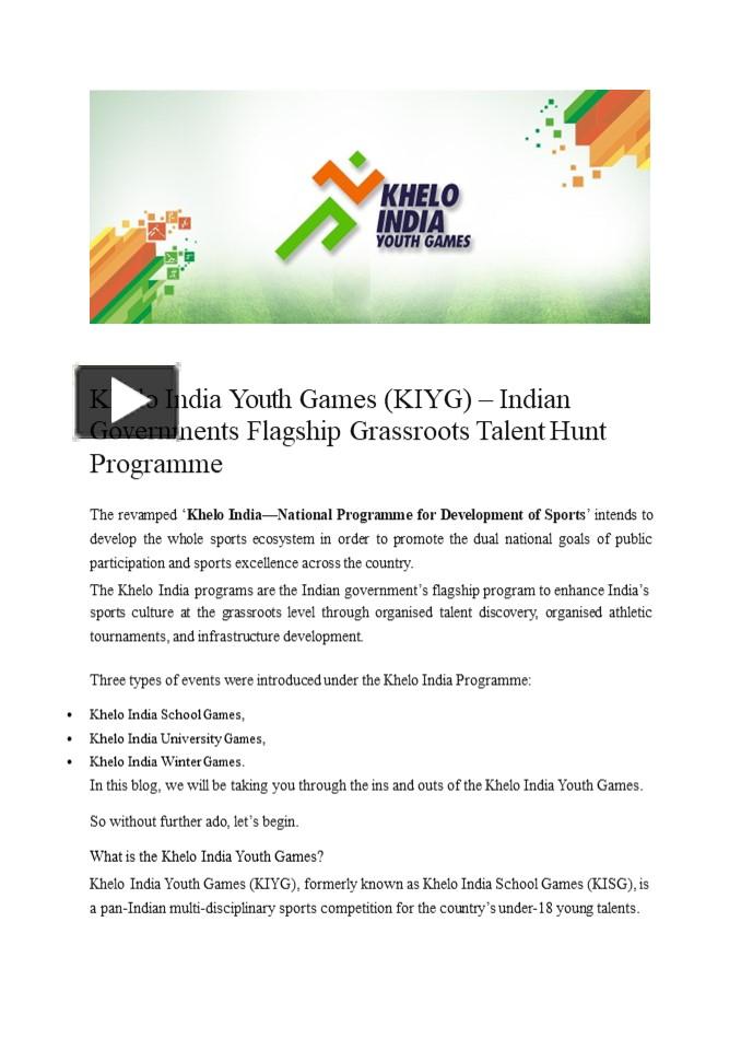 PPT Khelo India Youth Games KIYG Indian Governments Flagship