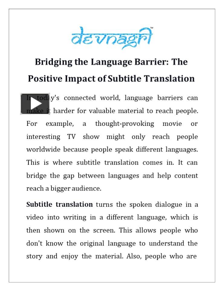 PPT – Bridging the Language Barrier: The Positive Impact of Subtitle Translation PowerPoint 