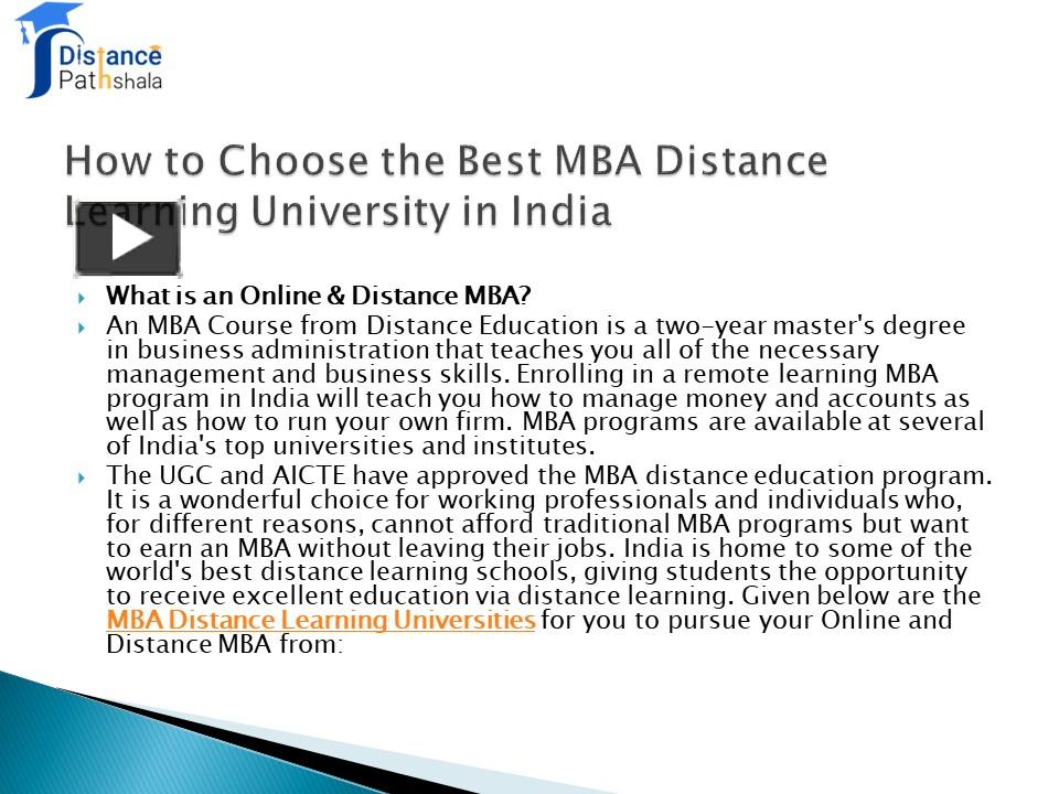 Ppt How To Choose The Best Mba Distance Learning University In India Powerpoint Presentation 6655