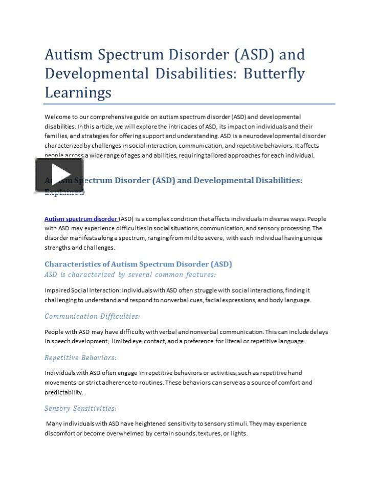 PPT – Autism Spectrum Disorder (ASD) And Developmental Disabilities ...