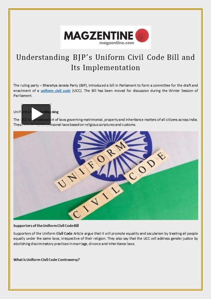 PPT – Understanding BJP’s Uniform Civil Code Bill And Its ...