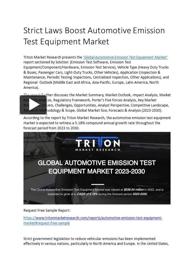 PPT Strict Laws Boost Automotive Emission Test Equipment Market