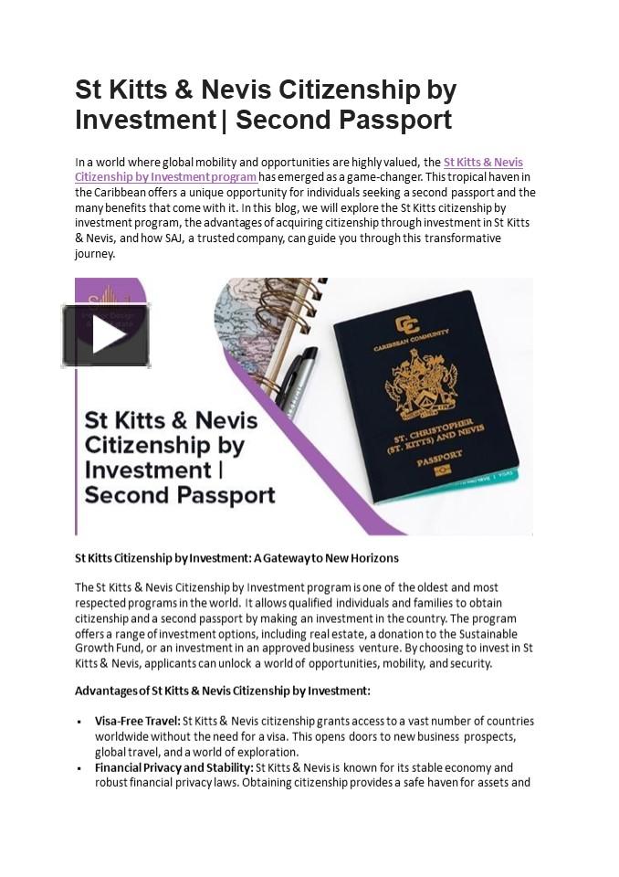 Ppt St Kitts Nevis Citizenship By Investment Second Passport