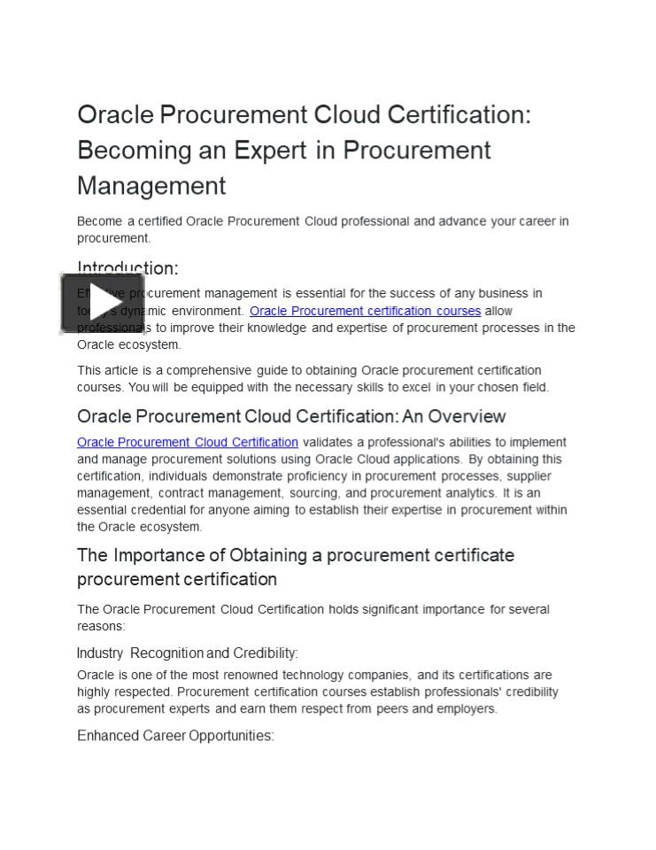 Ppt Oracle Procurement Cloud Certification Becoming An Expert In