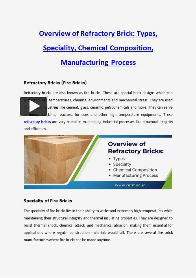 PPT – Overview Of Refractory Brick: Types, Speciality, Chemical ...