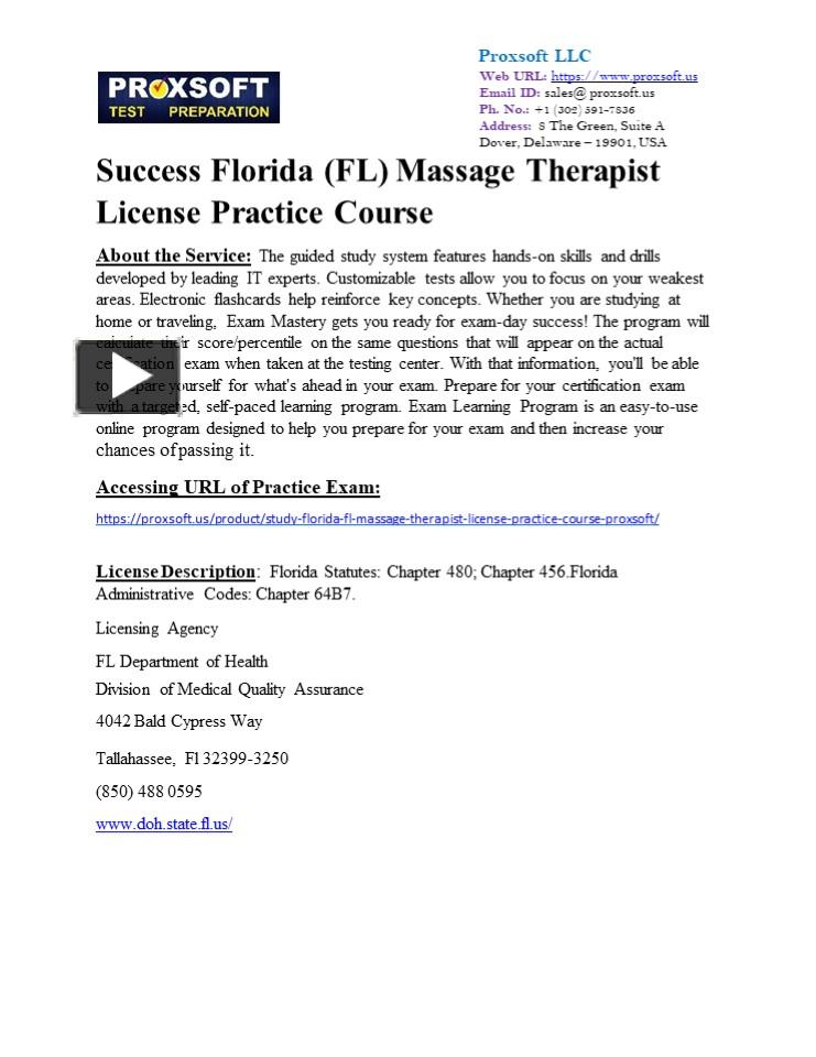 Ppt Success Florida Fl Massage Therapist License Practice Course Powerpoint Presentation