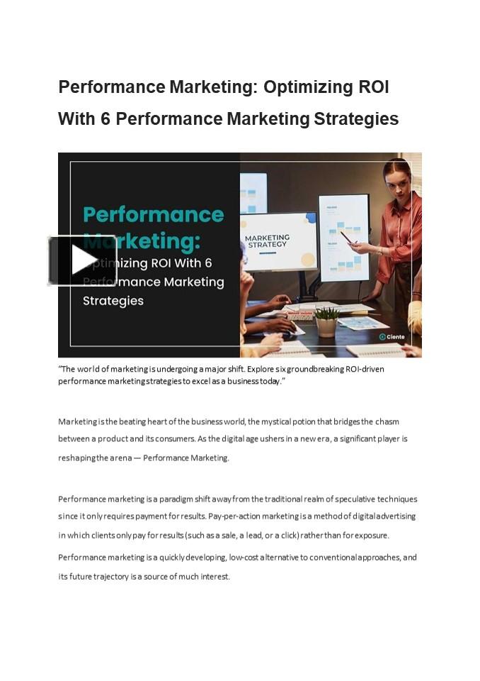 PPT Performance Marketing Optimizing ROI With 6 Performance