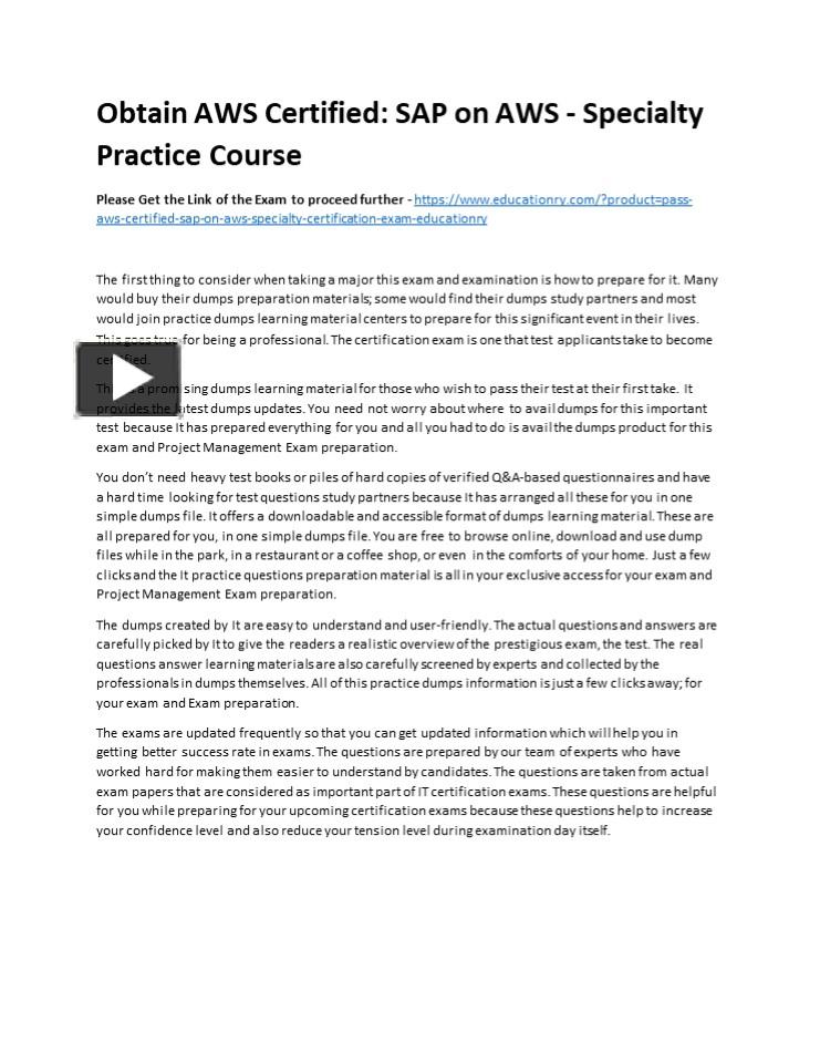 Ppt Obtain Aws Certified Sap On Aws Specialty Practice Course