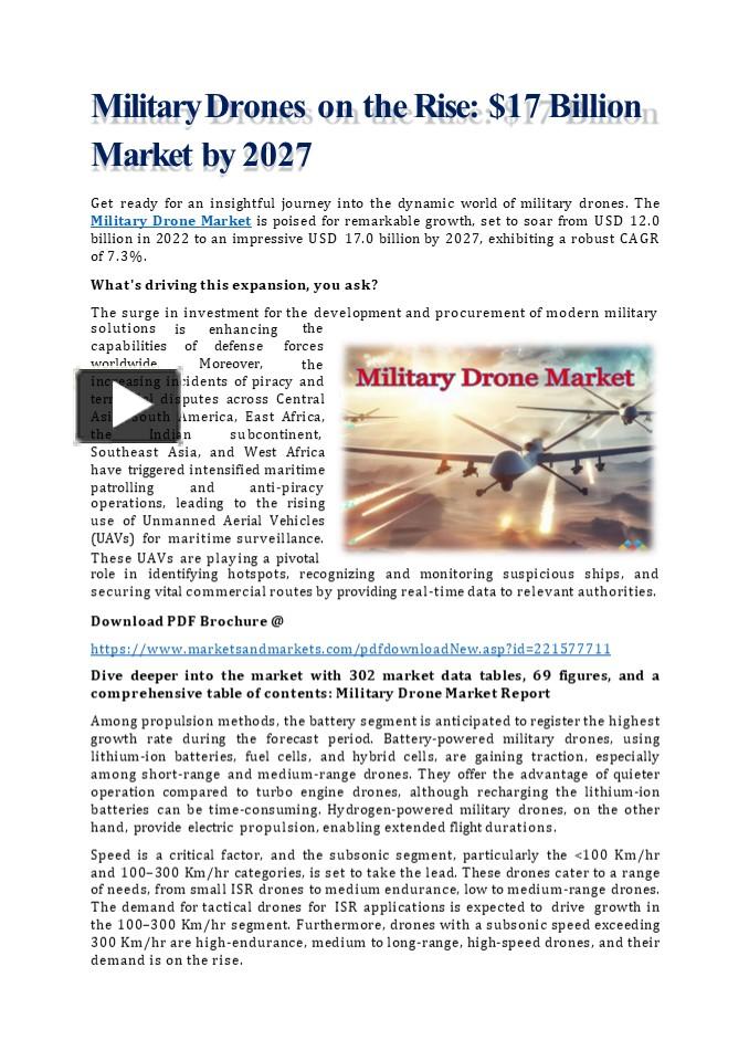 PPT – Military Drones On The Rise Of $17 Billion Market By 2027 ...