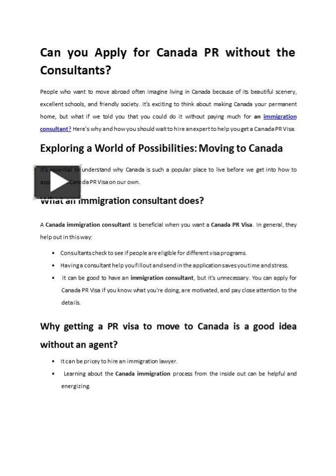 Ppt Benefits To Hire A Consultant For Your Canada Pr Visa Process