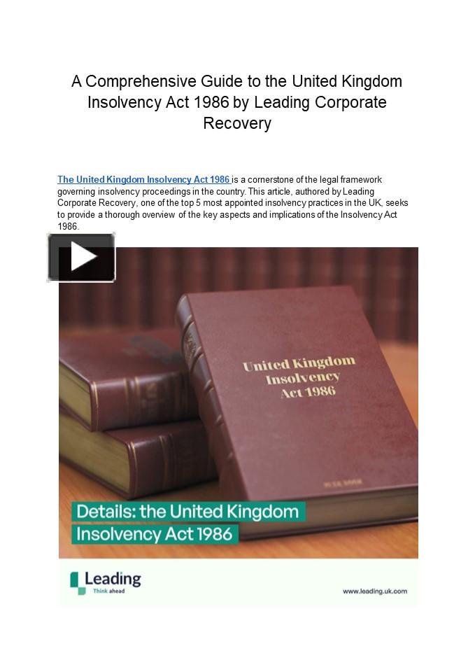 insolvency act 1986 moratorium