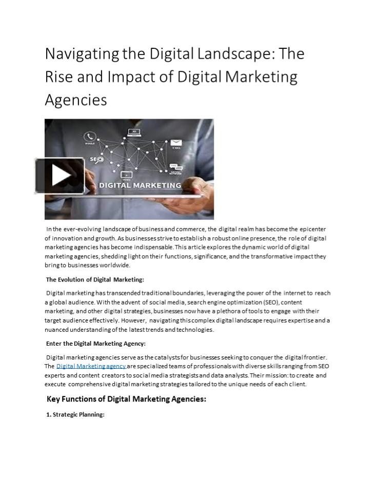 PPT – Navigating the Digital Landscape: The Rise and Impact of Digital Marketing Agencies 