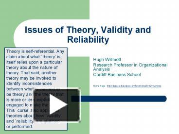 PPT – Issues Of Theory, Validity And Reliability PowerPoint ...