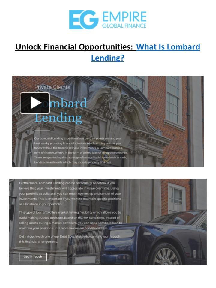 Ppt Unlock Financial Opportunities What Is Lombard Lending Powerpoint Presentation Free To 4639