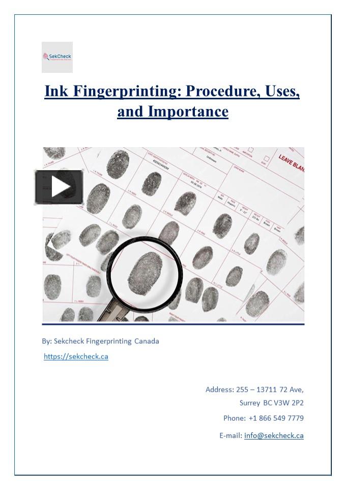 Ppt Ink Fingerprinting Procedure Uses And Importance Powerpoint