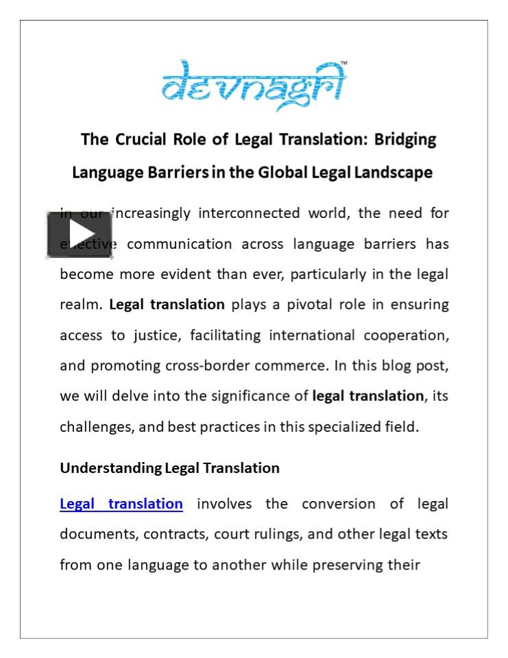 PPT – The Crucial Role of Legal Translation: Bridging Language Barriers in the Global Legal 