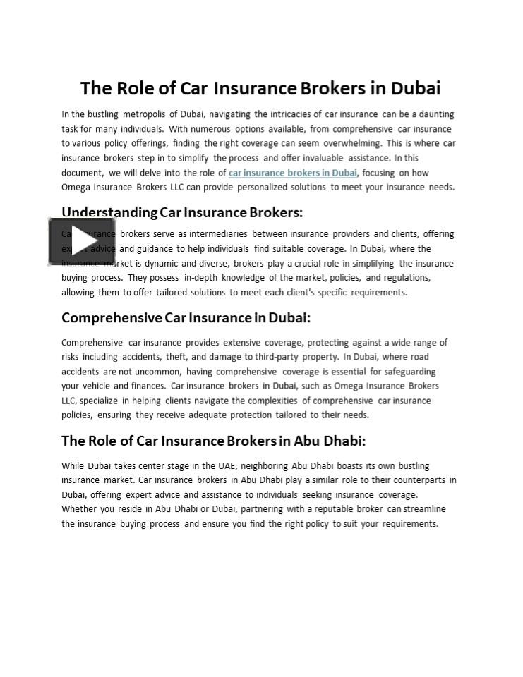 Ppt The Role Of Car Insurance Brokers In Dubai Powerpoint