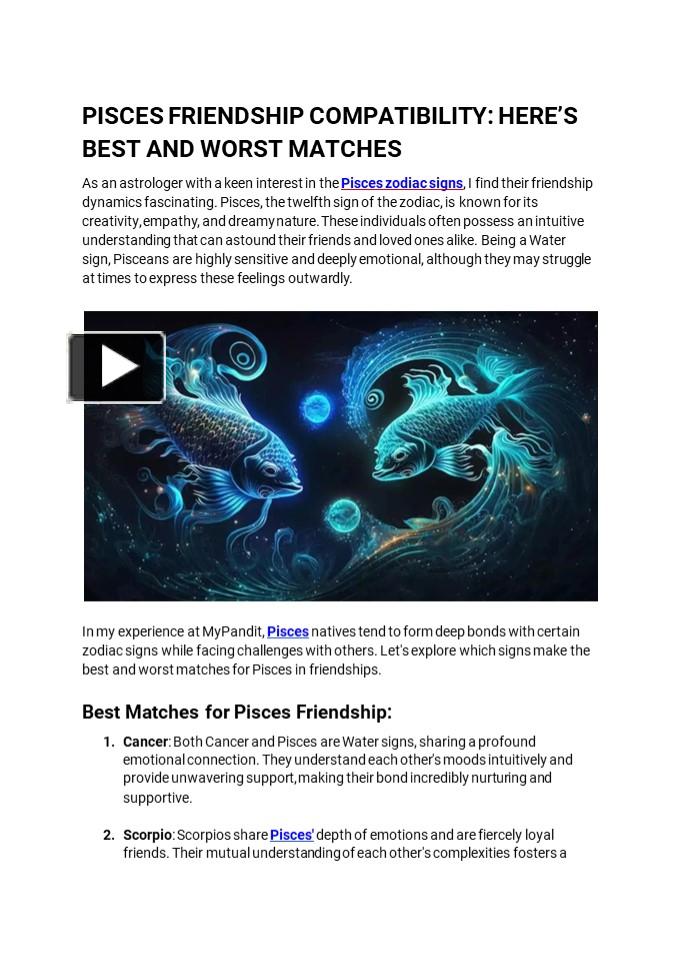 Ppt Pisces Friendship Compatibility Best And Worst Matches Explained