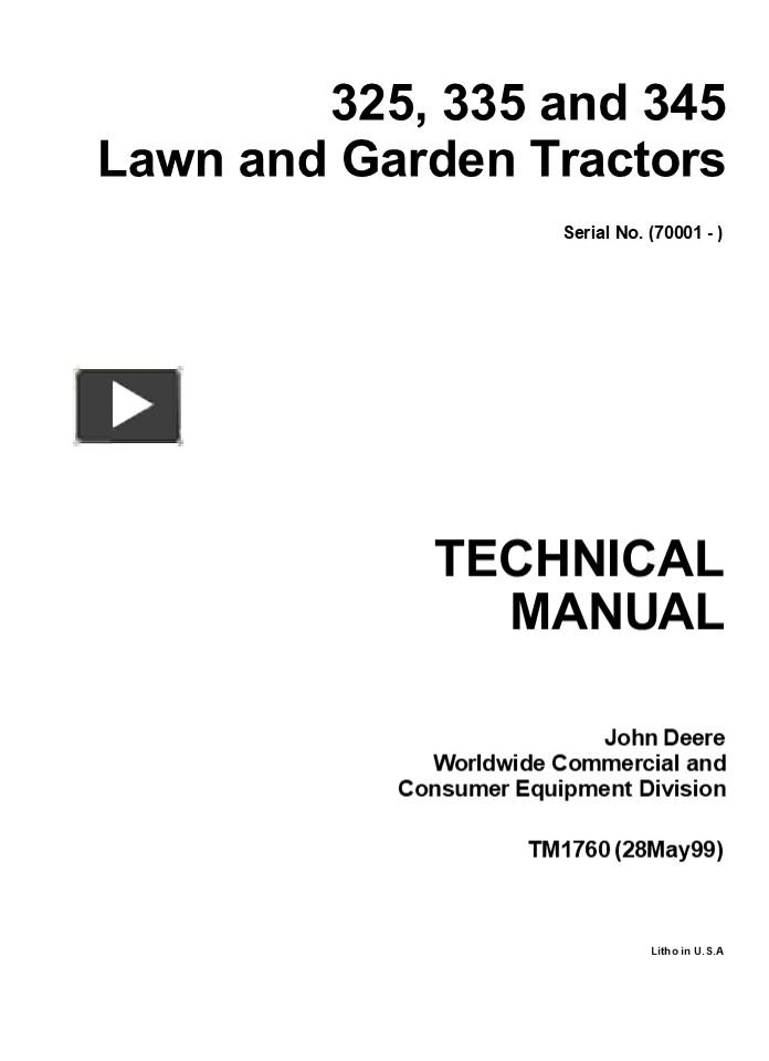 PPT JOHN DEERE 335 LAWN GARDEN TRACTOR Service Repair Manual Instant