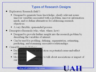 PPT – Types Of Research Designs PowerPoint Presentation | Free To View ...